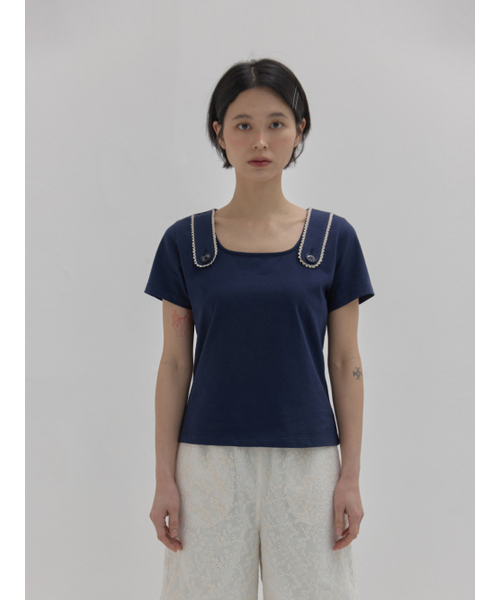 PEEVES PEEVES(フィブス フィブス)の「ボタンストラップTシャツ / ネイビー(Tシャツ/カットソー・レディース・その他・FREE)」の1枚目の写真