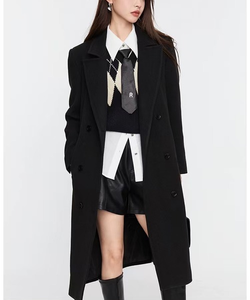 セール】ダブルブレストロング丈の紐付きコート（ダッフルコート