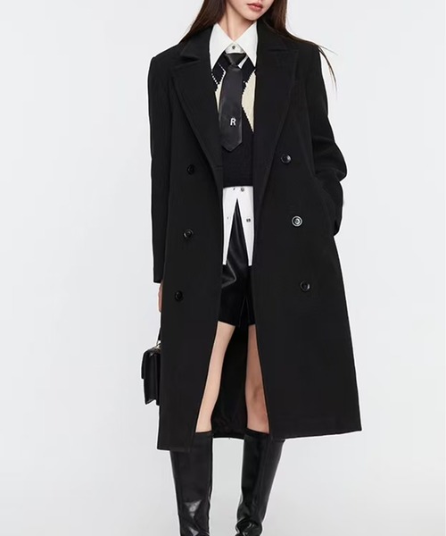 セール】ダブルブレストロング丈の紐付きコート（ダッフルコート