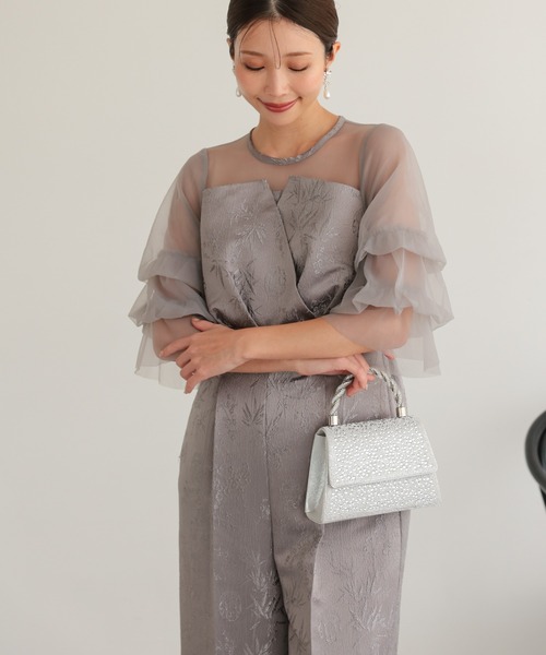 haremode（ハレモード）の「結婚式 お呼ばれ 二次会 謝恩会 成人式 同窓会 対応 20代 30代 レース ジャガード オールインワン パンツドレス きれいめ パーティー オケージョン ドレス（パンツドレス・レディース・ブラック/ブラウン/グレー・S/M）」の2枚目の写真