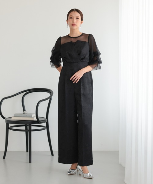 haremode（ハレモード）の「結婚式 お呼ばれ 二次会 謝恩会 成人式 同窓会 対応 20代 30代 レース ジャガード オールインワン パンツドレス きれいめ パーティー オケージョン ドレス（パンツドレス・レディース・ブラック/ブラウン/グレー・S/M）」の6枚目の写真