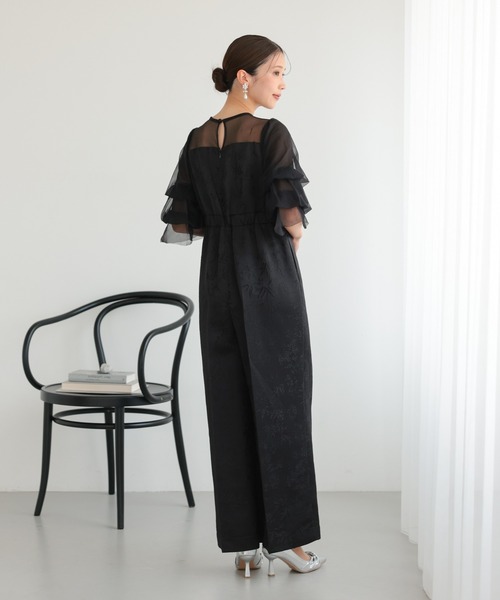 haremode（ハレモード）の「結婚式 お呼ばれ 二次会 謝恩会 成人式 同窓会 対応 20代 30代 レース ジャガード オールインワン パンツドレス きれいめ パーティー オケージョン ドレス（パンツドレス・レディース・ブラック/ブラウン/グレー・S/M）」の8枚目の写真