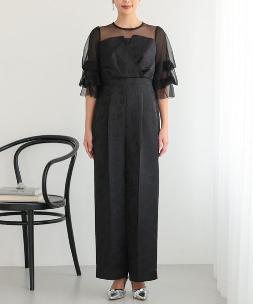 haremode（ハレモード）の「結婚式 お呼ばれ 二次会 謝恩会 成人式 同窓会 対応 20代 30代 レース ジャガード オールインワン パンツドレス きれいめ パーティー オケージョン ドレス（パンツドレス・レディース・ブラック/ブラウン/グレー・S/M）」の9枚目の写真