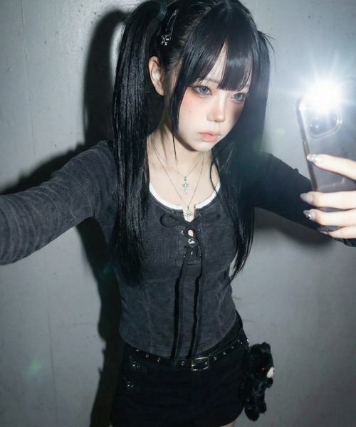 .KOM（ドットコム）の「『.KOM/ドットケーオーエム』切り替えスピンドル LS【Y】【CN】（Tシャツ/カットソー・レディース・チャコール・FREE）」の2枚目の写真