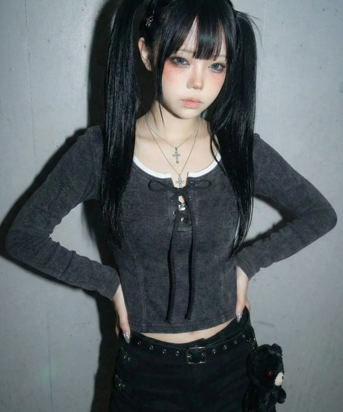 .KOM（ドットコム）の「『.KOM/ドットケーオーエム』切り替えスピンドル LS【Y】【CN】（Tシャツ/カットソー・レディース・チャコール・FREE）」の4枚目の写真