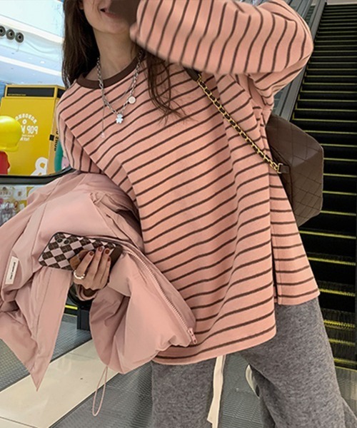 Flugge(フラッジー)の「ゆるボーダーロンT(Tシャツ/カットソー・レディース・ピンク・LARGE/MEDIUM)」の6枚目の写真