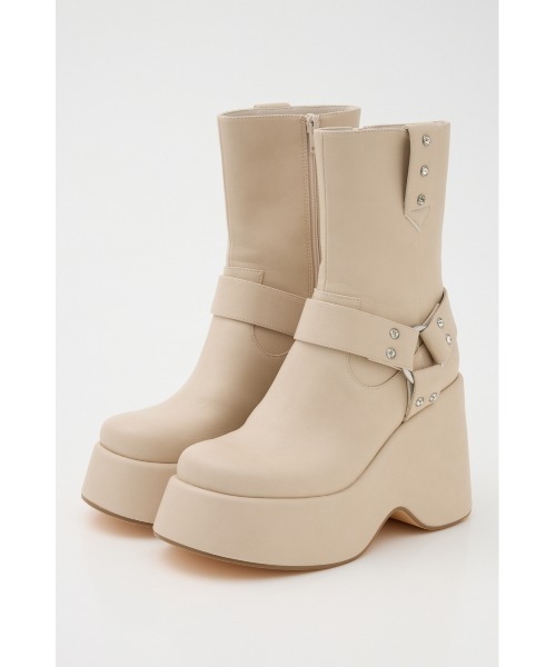rienda（リエンダ）の「エンジニアウェッジヒールショートブーツ 春服（ブーツ・レディース・アイボリー/ブラック・SMALL/MEDIUM/LARGE）」の5枚目の写真