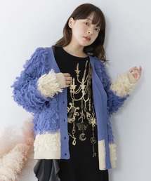 153770：バイカラーフリンジニットカーディガン