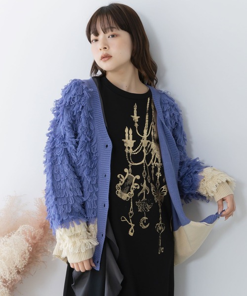 ScoLar（スカラー）の「153770：バイカラーフリンジニットカーディガン（カーディガン/ボレロ・レディース・ブラック/パープル・M）」の22枚目の写真