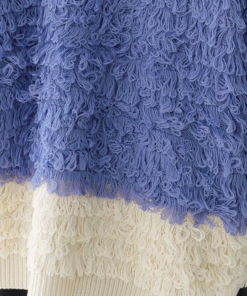 ScoLar（スカラー）の「153770：バイカラーフリンジニットカーディガン（カーディガン/ボレロ・レディース・ブラック/パープル・M）」の5枚目の写真