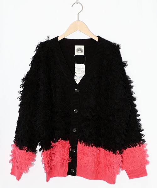 ScoLar（スカラー）の「153770：バイカラーフリンジニットカーディガン（カーディガン/ボレロ・レディース・ブラック/パープル・M）」の6枚目の写真