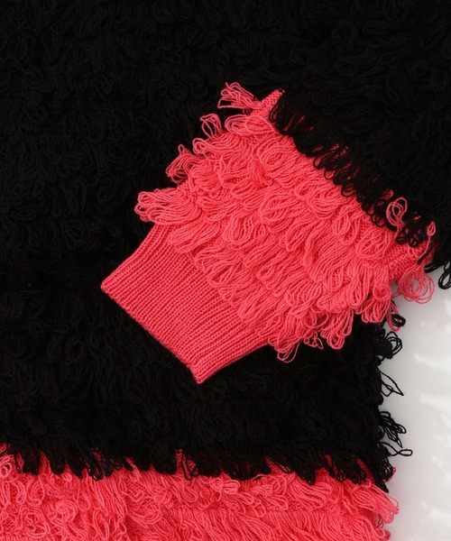 ScoLar（スカラー）の「153770：バイカラーフリンジニットカーディガン（カーディガン/ボレロ・レディース・ブラック/パープル・M）」の7枚目の写真