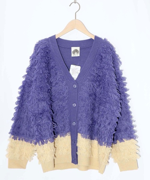 ScoLar（スカラー）の「153770：バイカラーフリンジニットカーディガン（カーディガン/ボレロ・レディース・ブラック/パープル・M）」の8枚目の写真