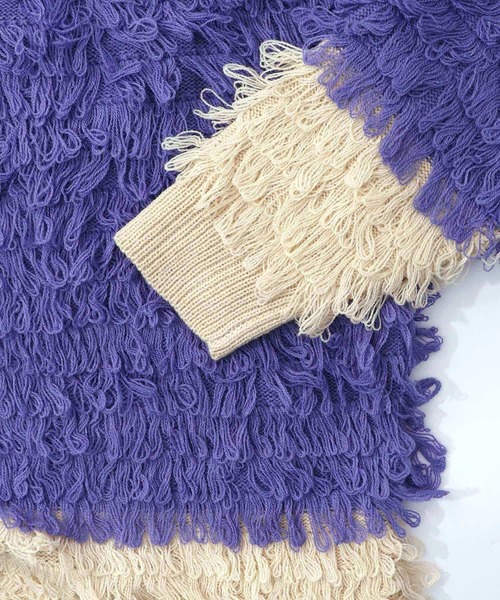 ScoLar（スカラー）の「153770：バイカラーフリンジニットカーディガン（カーディガン/ボレロ・レディース・ブラック/パープル・M）」の9枚目の写真