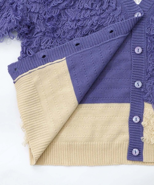 ScoLar（スカラー）の「153770：バイカラーフリンジニットカーディガン（カーディガン/ボレロ・レディース・ブラック/パープル・M）」の13枚目の写真