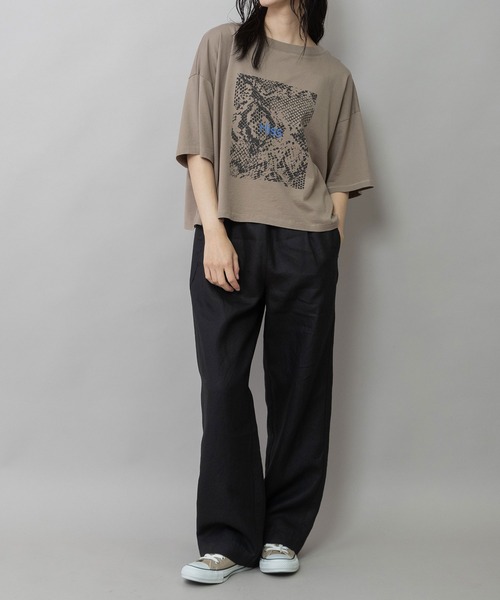 Munich（ミューニック）の「コットンジャージパイソン柄プリントTシャツ（Tシャツ/カットソー・レディース・ライトグレー/ホワイト/モカ・FREE）」の9枚目の写真