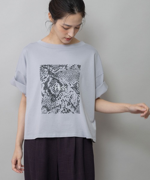 Munich（ミューニック）の「コットンジャージパイソン柄プリントTシャツ（Tシャツ/カットソー・レディース・ライトグレー/ホワイト/モカ・FREE）」の10枚目の写真