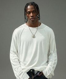 ANDEND（エンデンド）の「アンバランスネックライン切り替えレイヤードTシャツ_ホワイト（Tシャツ/カットソー）」