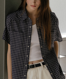 Seersucker check shirt [KNSS03SH06]_Navy