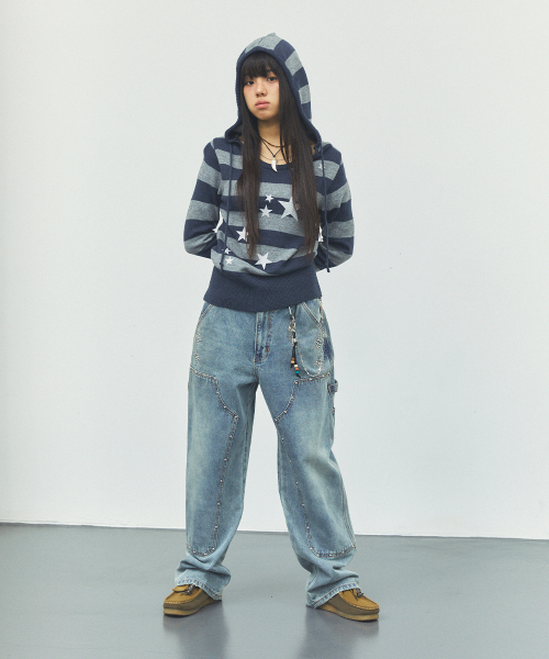 Cavish（カビシ）の「W U NECK STRIPED STAR KNIT HOODIE NAVY(CV2FFFK601A)（ニット/セーター・レディース・ネイビー・S/M）」の4枚目の写真