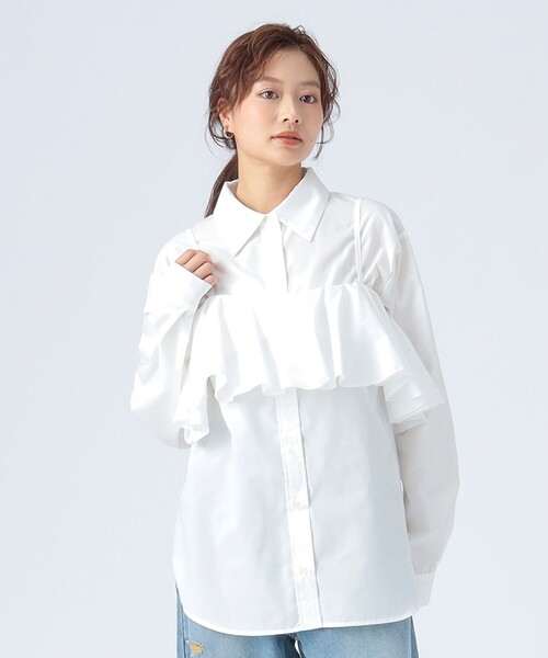 BEAMS HEART(ビームスハート)の「フリルビスチェ セットシャツ(シャツ/ブラウス・レディース・ホワイト/サックスブルー/チャコールグレー・FREE)」の6枚目の写真