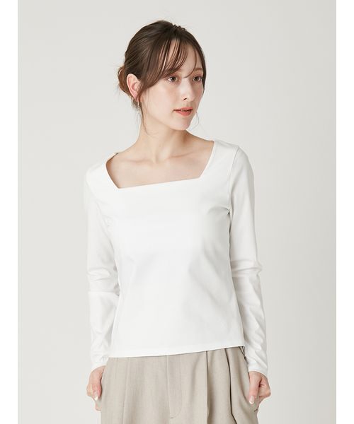 FRAY I.D（フレイアイディー）の「スクエアネックTシャツ／接触冷感・防シワ（Tシャツ/カットソー・レディース・ホワイト/ネイビー/イエロー/ブラック・F）」の5枚目の写真