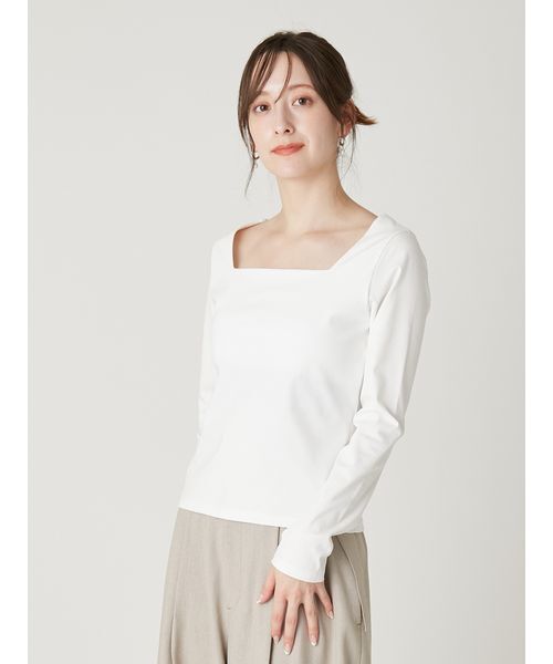 FRAY I.D（フレイアイディー）の「スクエアネックTシャツ／接触冷感・防シワ（Tシャツ/カットソー・レディース・ホワイト/ネイビー/イエロー/ブラック・F）」の18枚目の写真