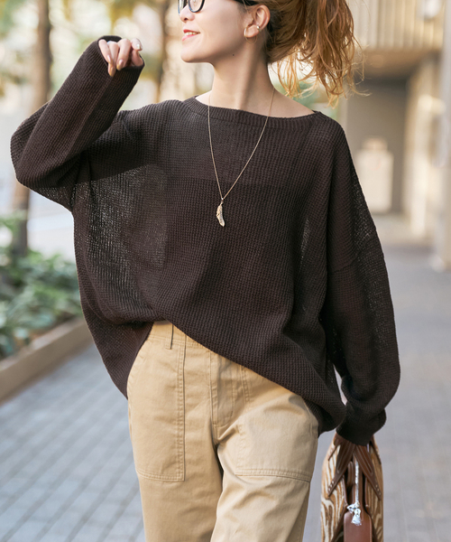 Spick & Span(スピックアンドスパン)の「コットンリネンギマリンクスルーズプルオーバー(ニット/セーター・レディース・ピンク系その他/ブラウン/ホワイト・FREE)」の3枚目の写真