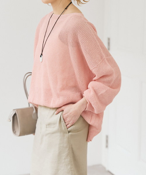 Spick & Span(スピックアンドスパン)の「コットンリネンギマリンクスルーズプルオーバー(ニット/セーター・レディース・ピンク系その他/ブラウン/ホワイト・FREE)」の4枚目の写真