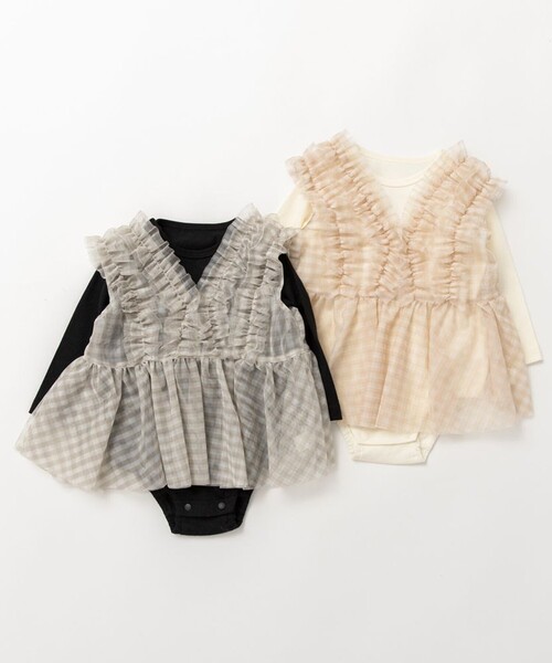 BRANSHES（ブランシェス）の「【おそろい】チュールベストカバーオールセット（ロンパース・キッズ・ブラック/アイボリー・80/70）」の3枚目の写真