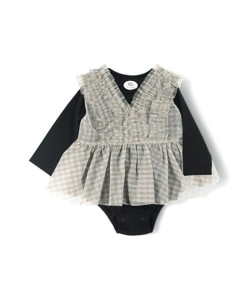BRANSHES（ブランシェス）の「【おそろい】チュールベストカバーオールセット（ロンパース・キッズ・ブラック/アイボリー・80/70）」の22枚目の写真