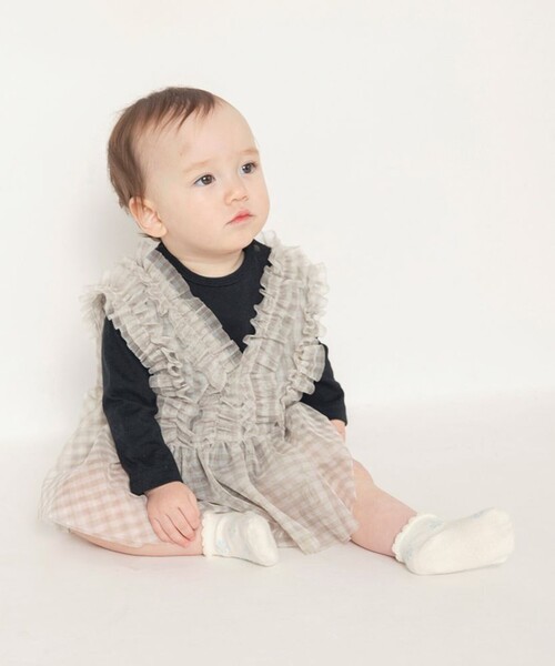 BRANSHES（ブランシェス）の「【おそろい】チュールベストカバーオールセット（ロンパース・キッズ・ブラック/アイボリー・80/70）」の11枚目の写真