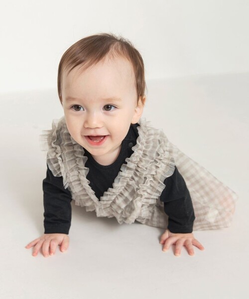 BRANSHES（ブランシェス）の「【おそろい】チュールベストカバーオールセット（ロンパース・キッズ・ブラック/アイボリー・80/70）」の12枚目の写真