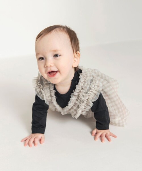 BRANSHES（ブランシェス）の「【おそろい】チュールベストカバーオールセット（ロンパース・キッズ・ブラック/アイボリー・80/70）」の13枚目の写真