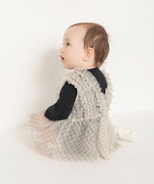 BRANSHES（ブランシェス）の「【おそろい】チュールベストカバーオールセット（ロンパース・キッズ・ブラック/アイボリー・80/70）」の14枚目の写真