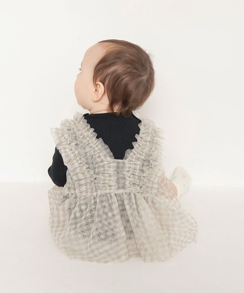 BRANSHES（ブランシェス）の「【おそろい】チュールベストカバーオールセット（ロンパース・キッズ・ブラック/アイボリー・80/70）」の15枚目の写真