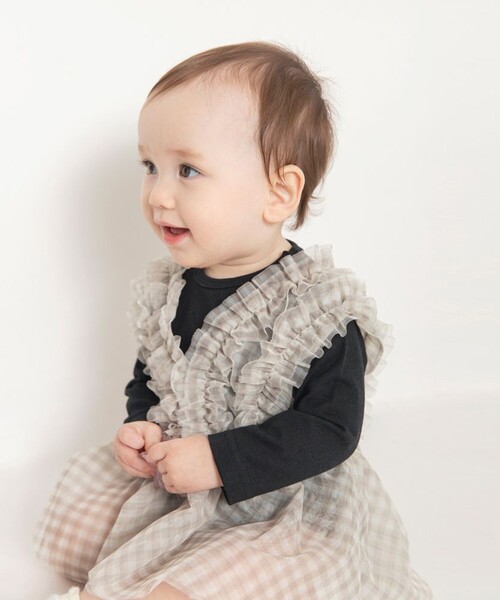 BRANSHES（ブランシェス）の「【おそろい】チュールベストカバーオールセット（ロンパース・キッズ・ブラック/アイボリー・80/70）」の16枚目の写真