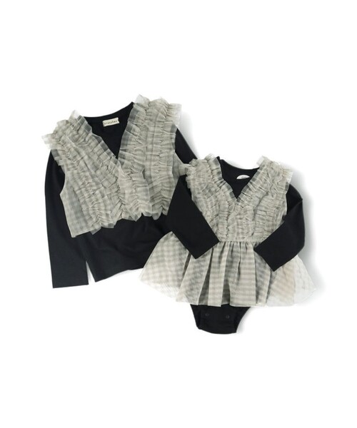 BRANSHES（ブランシェス）の「【おそろい】チュールベストカバーオールセット（ロンパース・キッズ・ブラック/アイボリー・80/70）」の10枚目の写真