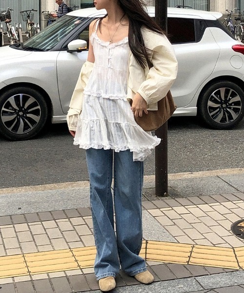 yuue' ( wear )(ユーイ)の「2WAYストライプフリルティアードキャミチュニック/ミニワンピース(キャミソール・レディース・ホワイト/ブラック・FREE)」の7枚目の写真