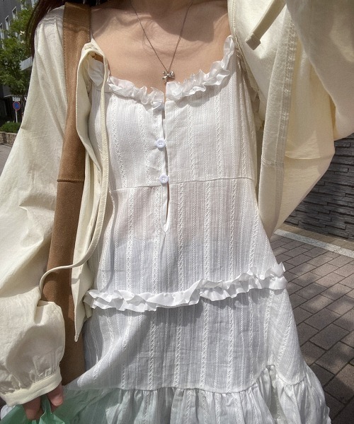 yuue' ( wear )(ユーイ)の「2WAYストライプフリルティアードキャミチュニック/ミニワンピース(キャミソール・レディース・ホワイト/ブラック・FREE)」の8枚目の写真