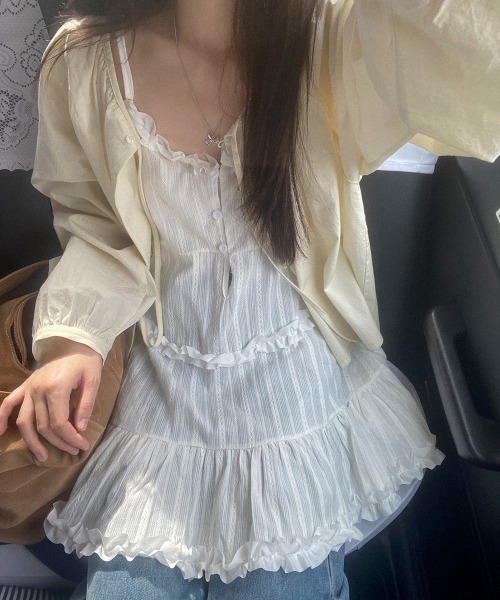 yuue' ( wear )(ユーイ)の「2WAYストライプフリルティアードキャミチュニック/ミニワンピース(キャミソール・レディース・ホワイト/ブラック・FREE)」の11枚目の写真