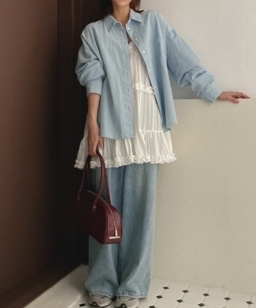 yuue' ( wear )(ユーイ)の「2WAYストライプフリルティアードキャミチュニック/ミニワンピース(キャミソール・レディース・ホワイト/ブラック・FREE)」の16枚目の写真