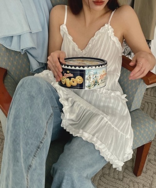 yuue' ( wear )(ユーイ)の「2WAYストライプフリルティアードキャミチュニック/ミニワンピース(キャミソール・レディース・ホワイト/ブラック・FREE)」の17枚目の写真
