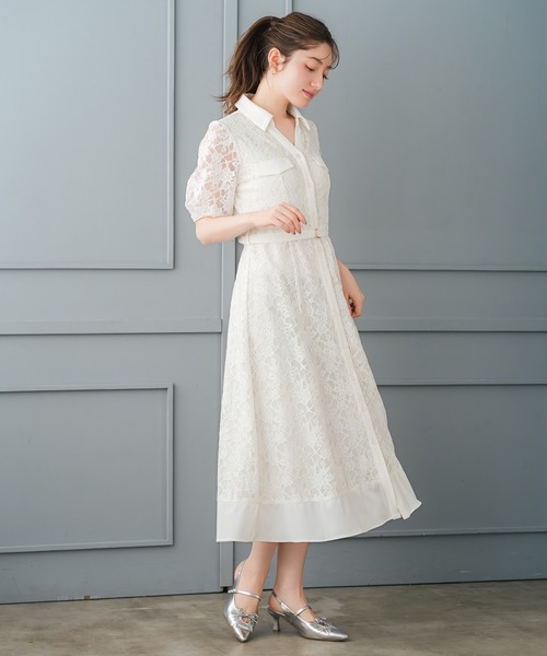 【新品】GIVENCHY  ジバンシィ レース シャツ ワンピース ホワイト セール】2026春夏新作 開襟レースシャツワンピース（ワンピース