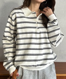 【Eclat one】ボーダー ポロ ニット プルオーバー