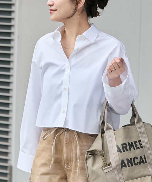 JOURNAL STANDARD(ジャーナルスタンダード)の「ハイカウントコットンクロップドシャツ(シャツ/ブラウス・レディース・コバルトブルー/ホワイト/グリーン・FREE)」の2枚目の写真