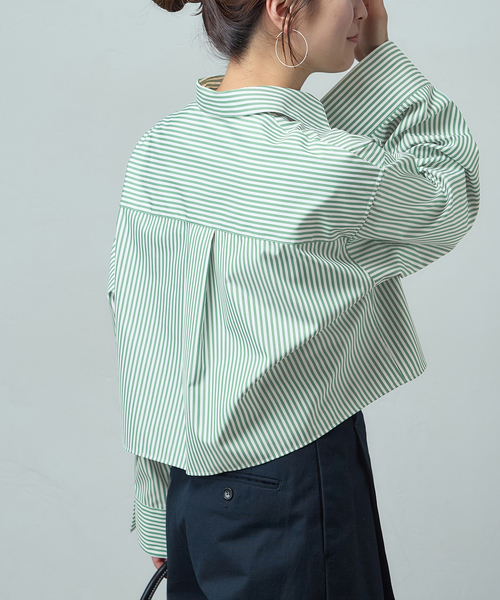 JOURNAL STANDARD(ジャーナルスタンダード)の「ハイカウントコットンクロップドシャツ(シャツ/ブラウス・レディース・コバルトブルー/ホワイト/グリーン・FREE)」の3枚目の写真