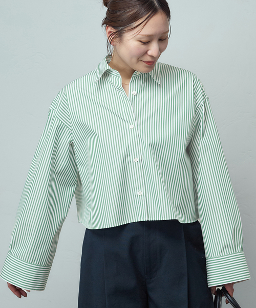 JOURNAL STANDARD(ジャーナルスタンダード)の「ハイカウントコットンクロップドシャツ(シャツ/ブラウス・レディース・コバルトブルー/ホワイト/グリーン・FREE)」の8枚目の写真