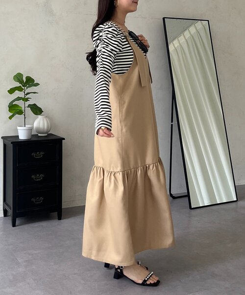 prose verse（プロズヴェール）の「裾フリルVネックジャンスカ（ジャンパースカート・レディース・ベージュ/ブラック・LARGE/MEDIUM）」の17枚目の写真