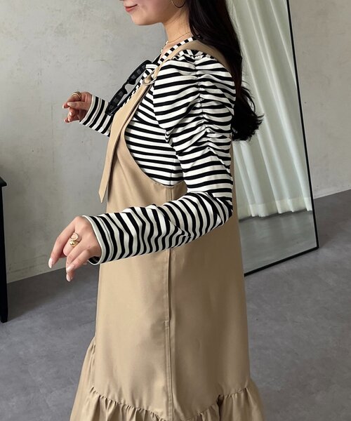 prose verse（プロズヴェール）の「裾フリルVネックジャンスカ（ジャンパースカート・レディース・ベージュ/ブラック・LARGE/MEDIUM）」の11枚目の写真